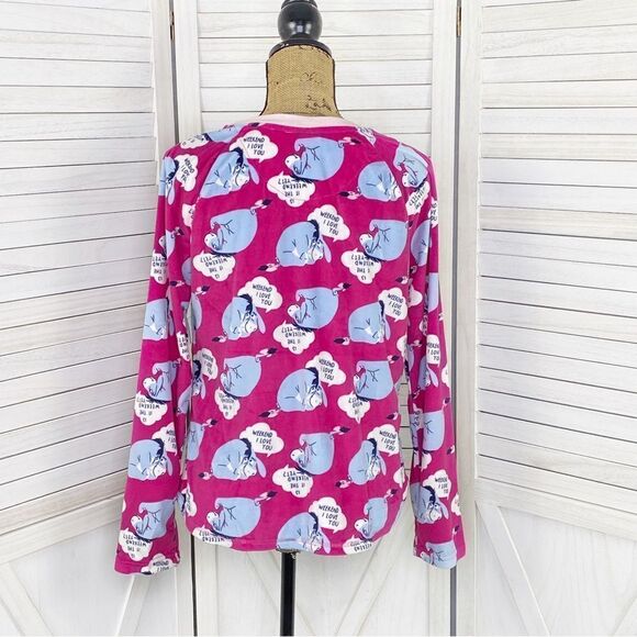 Disney Eeyore Veloure Lounge Sleep Shirt Pink Medium Long Sleeve Pullover - Picture 4 of 11